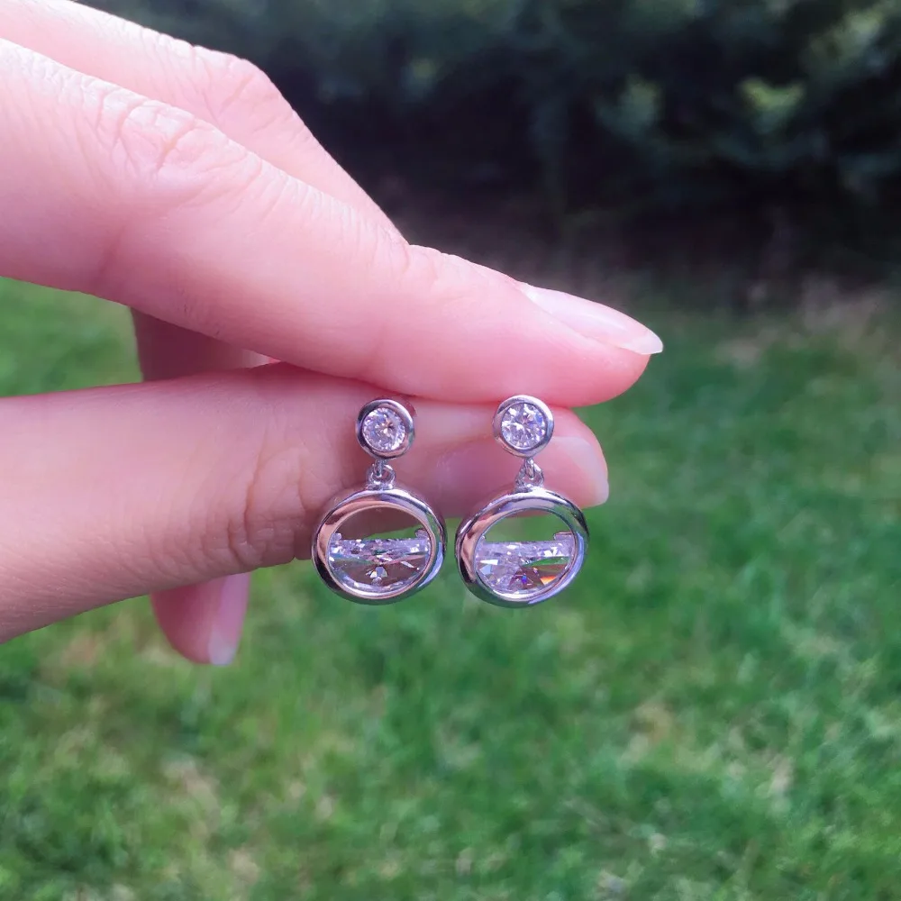 Серьги-пусеты из стерлингового серебра 925 пробы с полукруглыми цирконами Модные