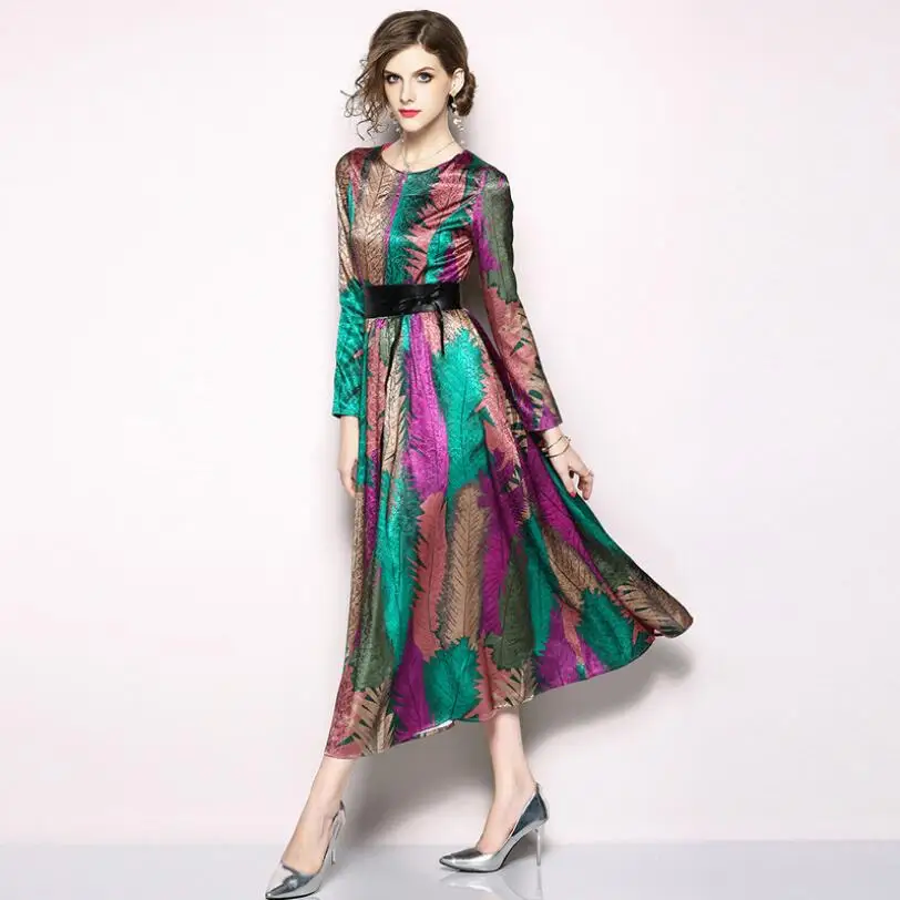 Элегантное подиумное платье vestido женское облегающее с принтом длинным рукавом
