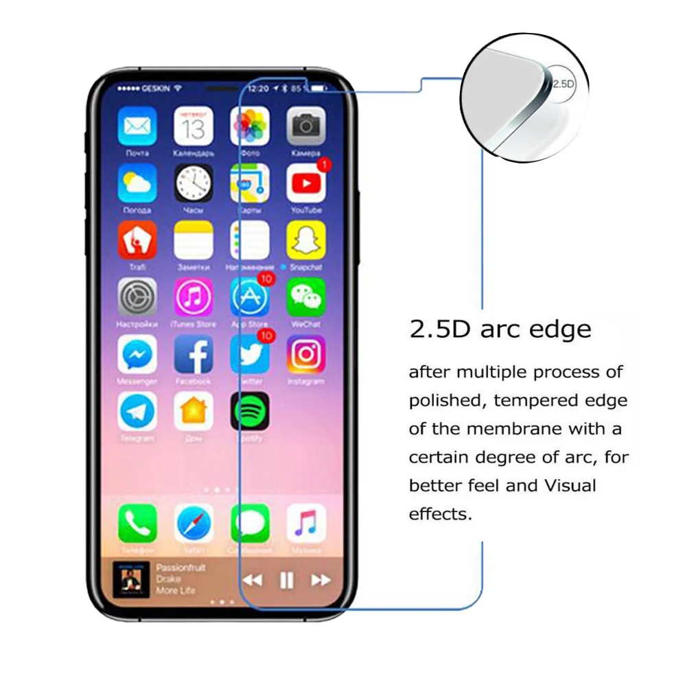 10 шт. оптом для iPhone X 0 3 мм 2.5D прозрачное 9H закаленное стекло премиум класса Защита