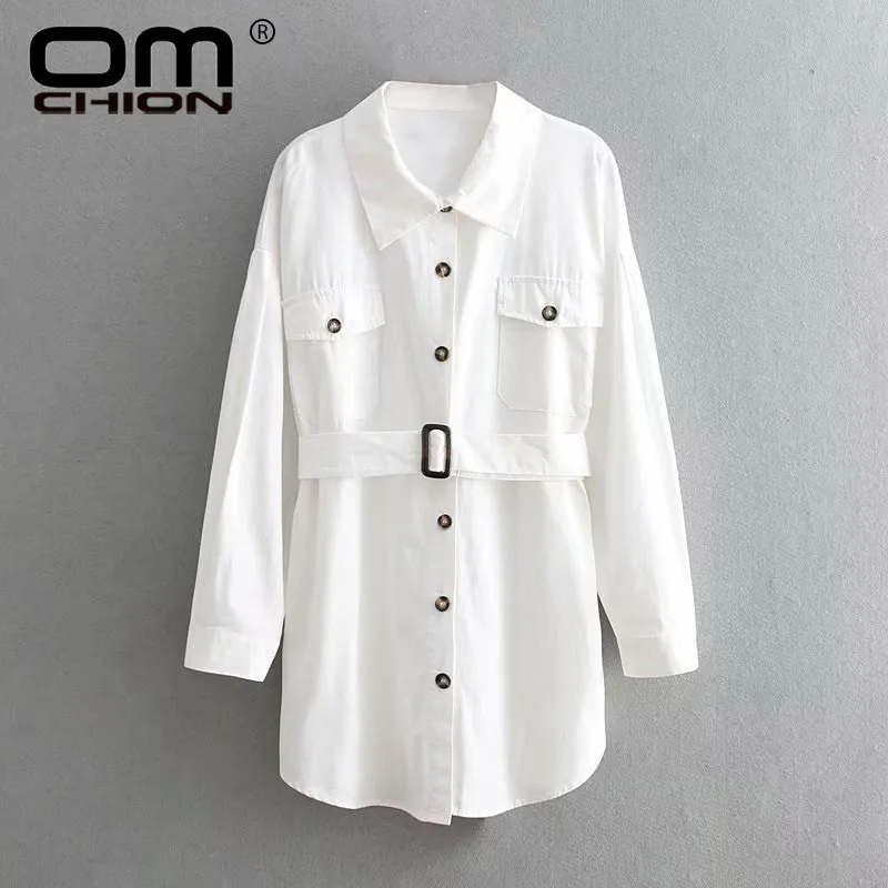 OMCHION Blusas 2019 новая уличная длинная блуза с карманами Женская Повседневная