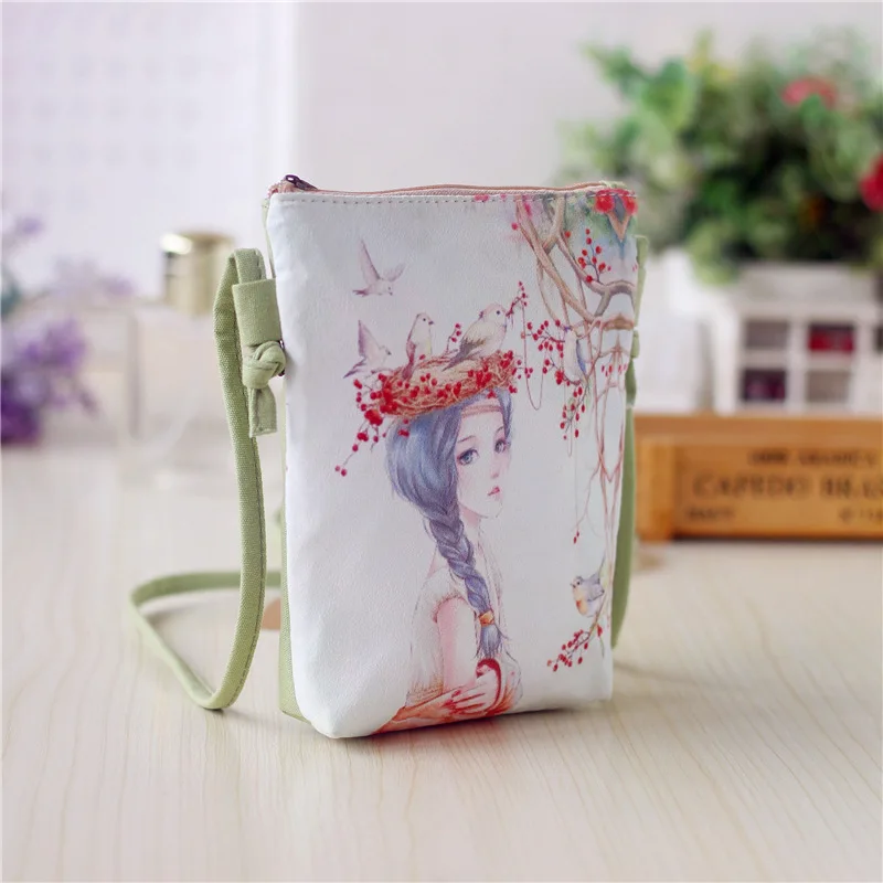 Холщовая цветная Женская мини сумка с принтом женская маленькая через плечо