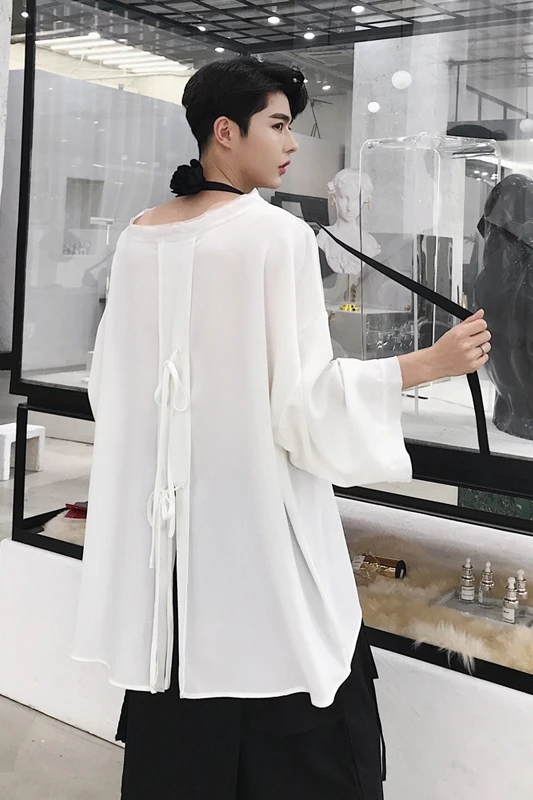 

Summer new style back with the design of a seven-point sleeve shirt in pure color T - shirt men's wide version T - shirt