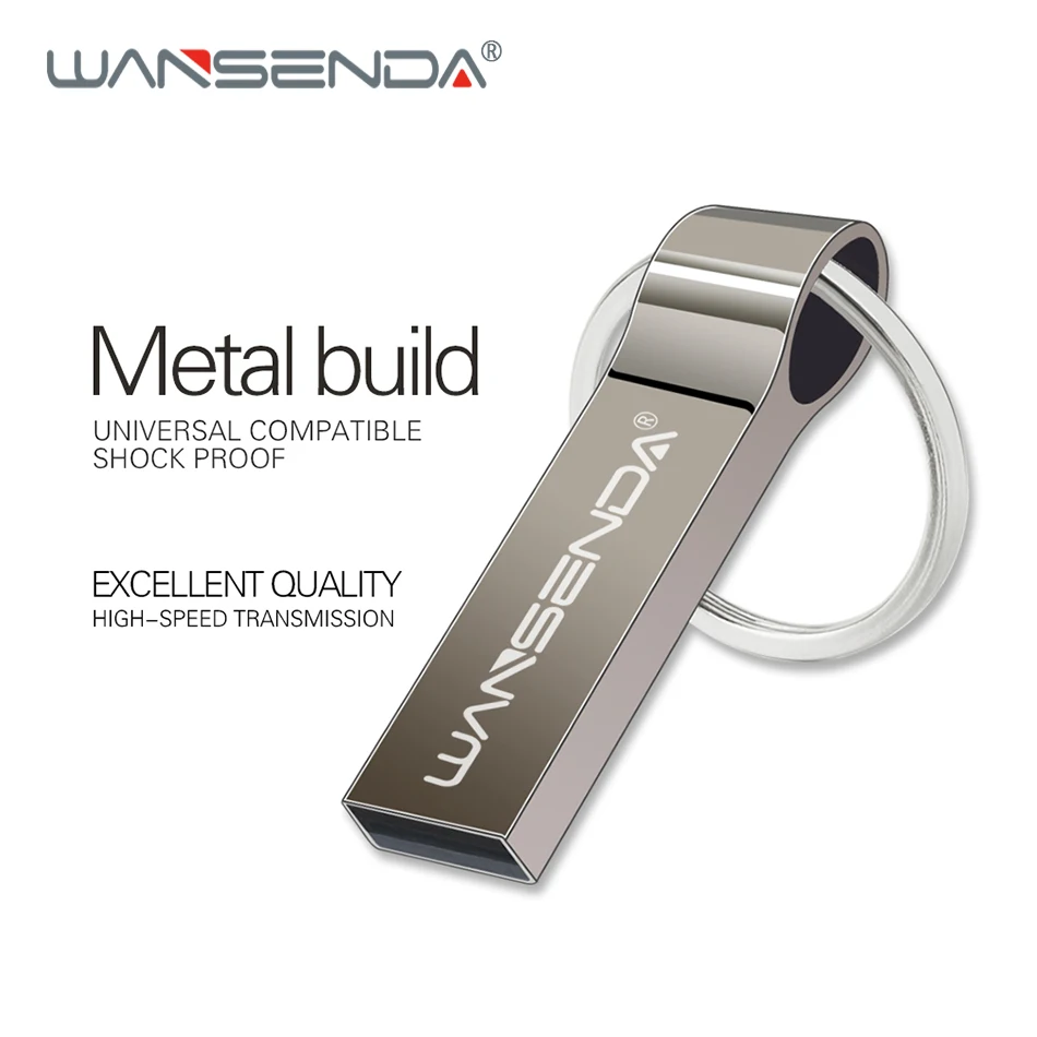 Wansenda Металлический Стальной USB флэш накопитель 4 ГБ 8 16 32 64 128 Портативный Pen Drive с