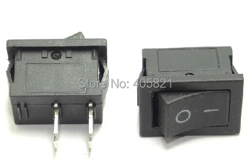 

Miniature black rocker switch 2pins 15*10 without light 3A/250V 6A/125V