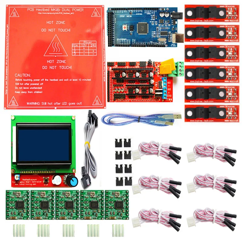 CNC 3d Принтер Комплект Mega 2560 R3+ MK2B+ RAMPS 1,4 контроллер+ 12864 ЖК-контроллер+ 5x A4988 для Arduino+ 6x оптический переключатель фиксатор