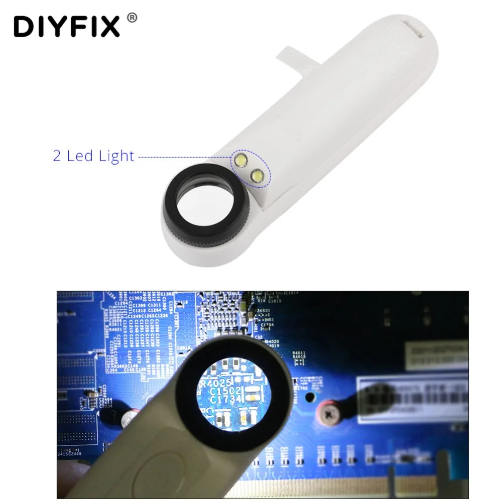 DIYFIX 2 светодиодный светильник ручная лупа для чтения оптическая Лупа 40X