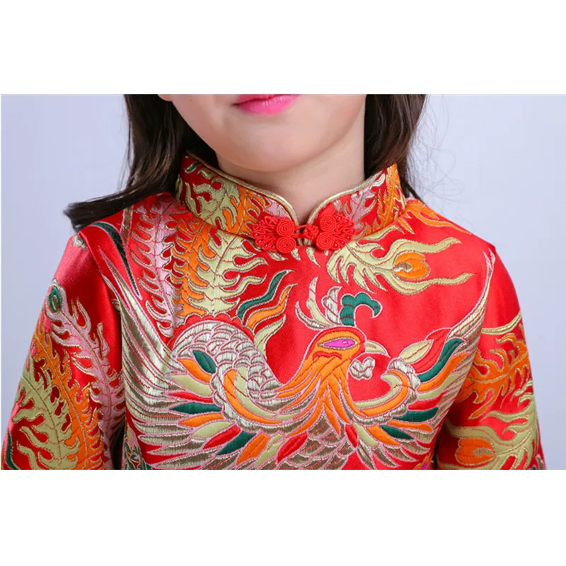 Детская зимняя Обувь для девочек платье с длинным рукавом Cheongsam новогоднее