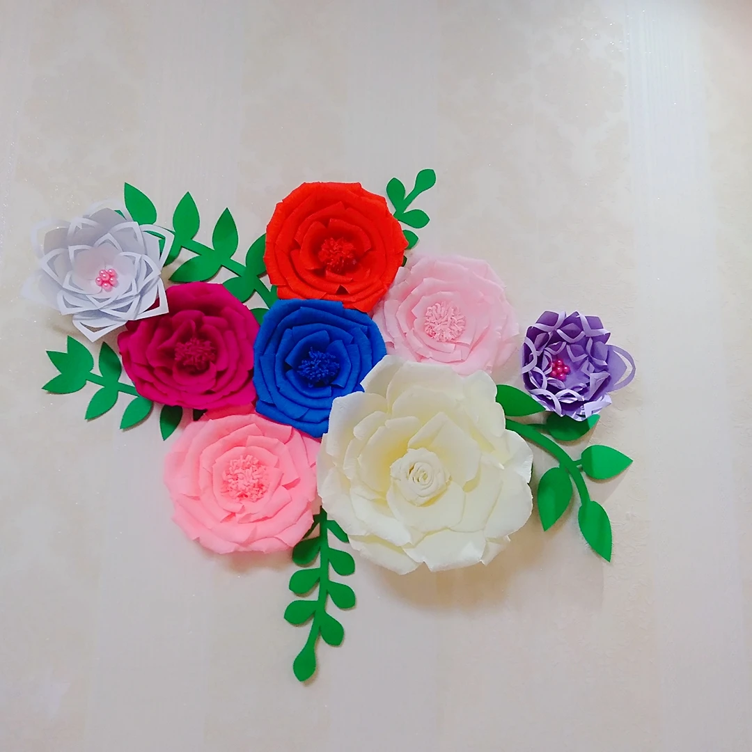 

8PCS Assorted Crepe Paper Flower Set With 5PCS Leaves Gallery Wall Decor Nursery Decor Girl's Room Decor Floral Nursery Decor