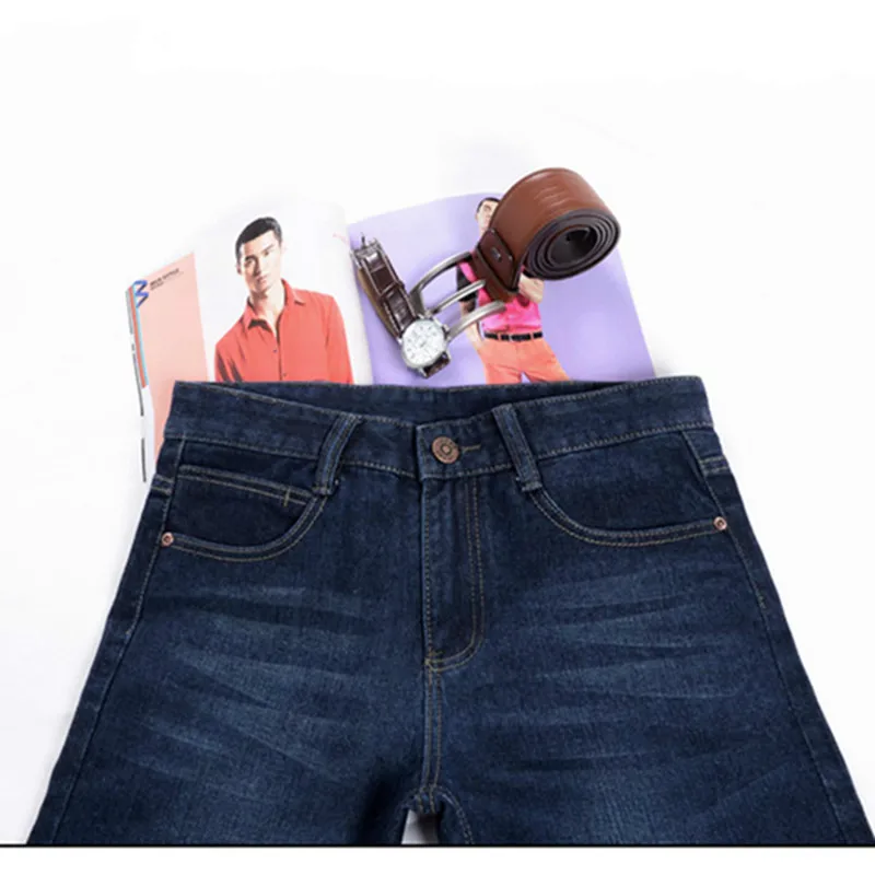 Мужские повседневные джинсы прямые брюки из денима классические однотонные для