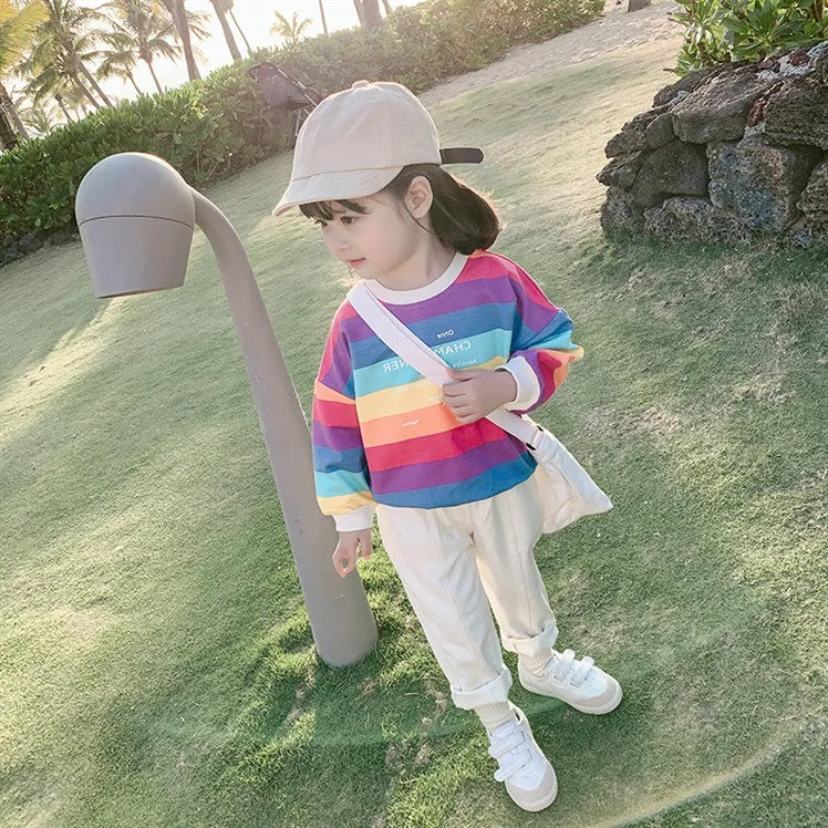 ZSIIBO/детский Радужный свитер топы для девочек толстовки с капюшоном Модный теплый