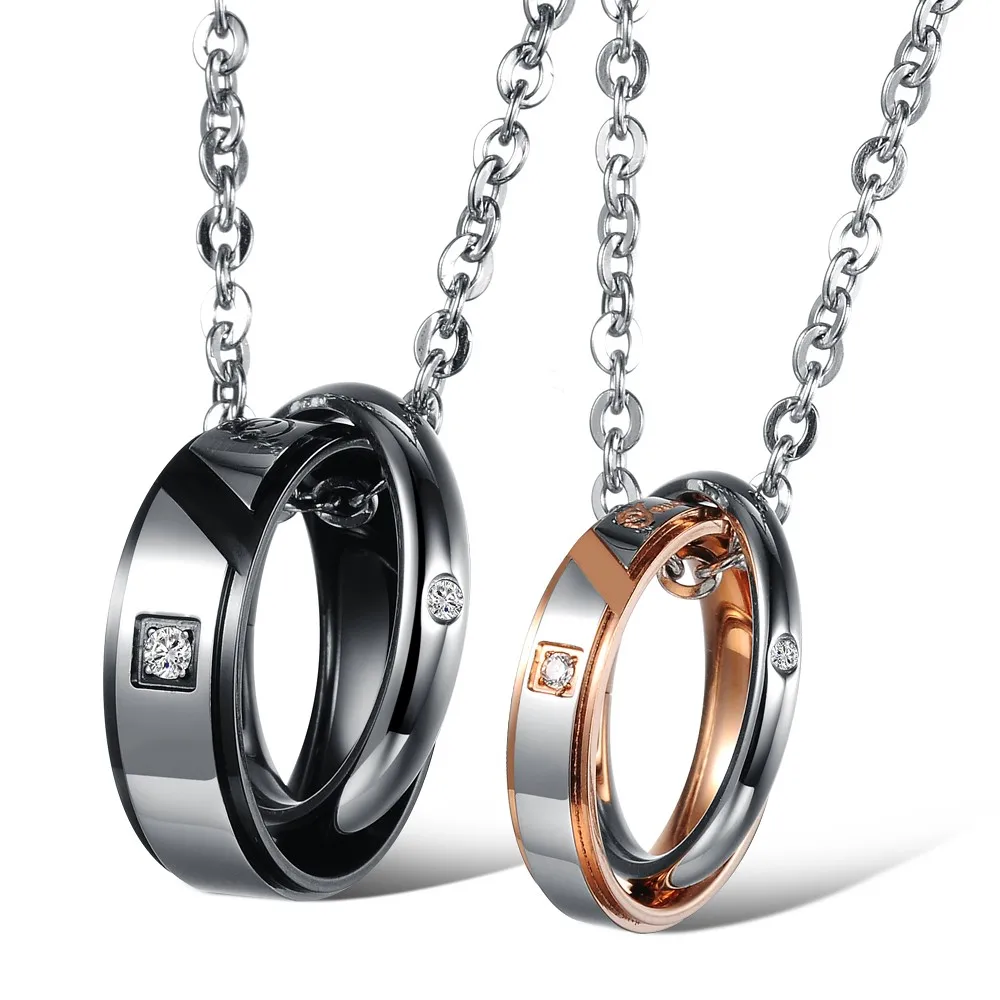 

JHSL Fashion Jewelry Stainless Steel Men Women Lover's True Love Circles Pendants Necklaces for Couples Valentine's Day Gift