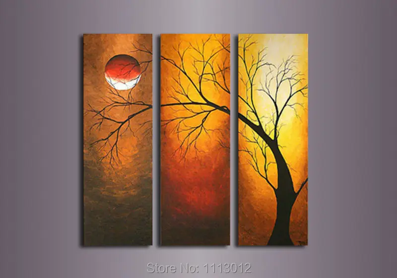 100% Высокое качество 3 шт. солнечная луна абстрактная красная елка картина маслом