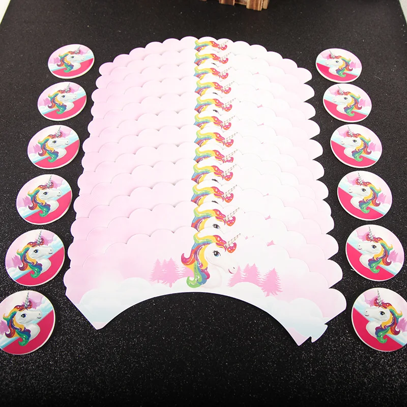 

24pcs Cute Rainbow Unicorn Horse Cupcake Cake Wrappers Toppers Baby Shower Kids Birthday Party Decoration Supplies