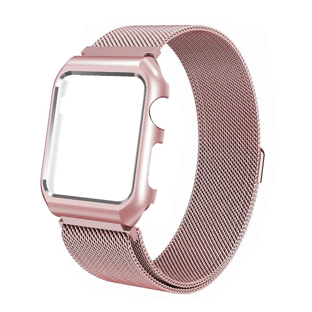 Миланская петля с металлическим бампером чехол для Apple Watch Band Series 3 2 1 ремешок для Iwatch из нержавеющей стали Магнитный регулируемый