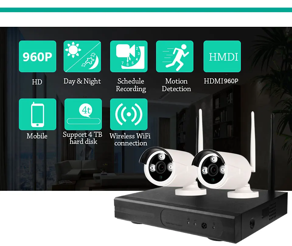 HD 960P 4CH Wifi система видеонаблюдения Беспроводной NVR комплект 2 шт крытый Открытый безопасности ip-камера система видеонаблюдения Комплект