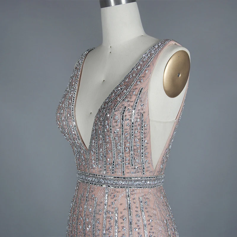 Vestido De Festa2019 новое вечернее платье, милое Розовое Кружевное длинное вечернее платье с v-образным вырезом, вечерние платья невесты, сексуальные платья с открытой спиной и жемчугом для танцев