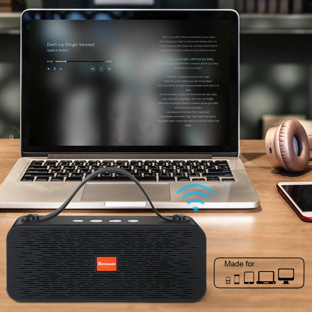 TOPROAD Портативный Hifi Bluetooth динамик беспроводной стерео звуковой ящик открытый динамик s поддержка TF FM радио AUX с микрофоном