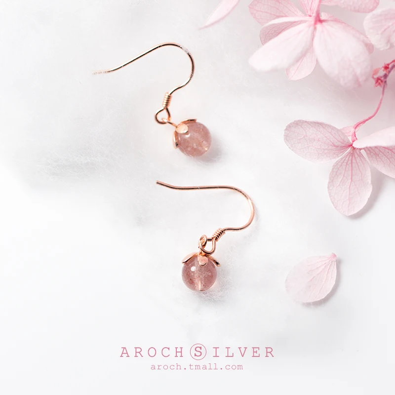 AROCH s925 Серебряные серьги для девочек корейское издание маленькие свежие розовые