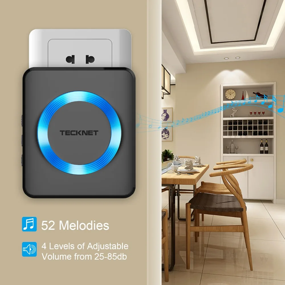 TeckNet домашний дверной звонок беспроводной 52 Песни с водонепроницаемой сенсорной