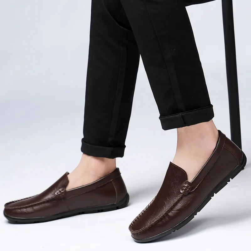 Мужские классические туфли коричневые кожаные мокасины на шнуровке большой