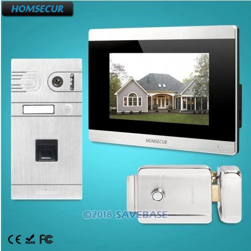

HOMSECUR 4 провода 7 "Проводной Свободные Руки Видеодомофон + камера отпечатков пальцев + монитор с сенсорным экраном