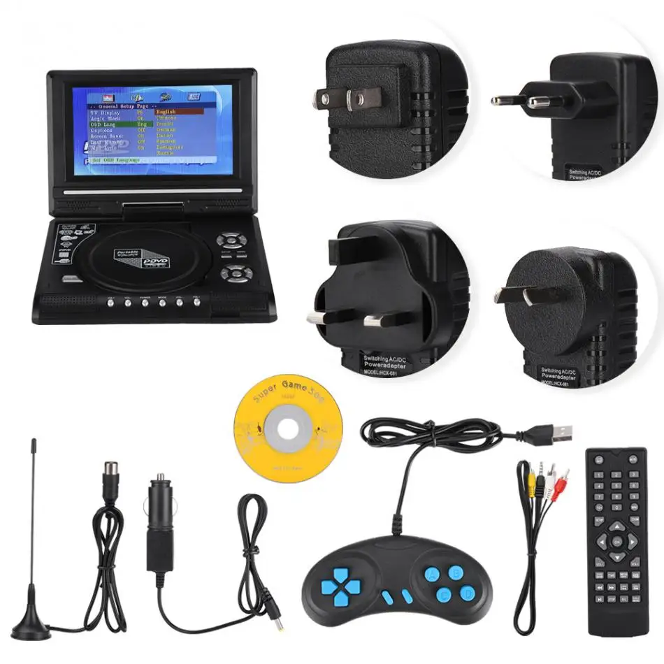 7,8 дюймов Портативный ТВ dvd-плеер поворотный экран перезаряжаемый цифровой ТВ автомобильное зарядное устройство геймпад мини автомобильный телевизор