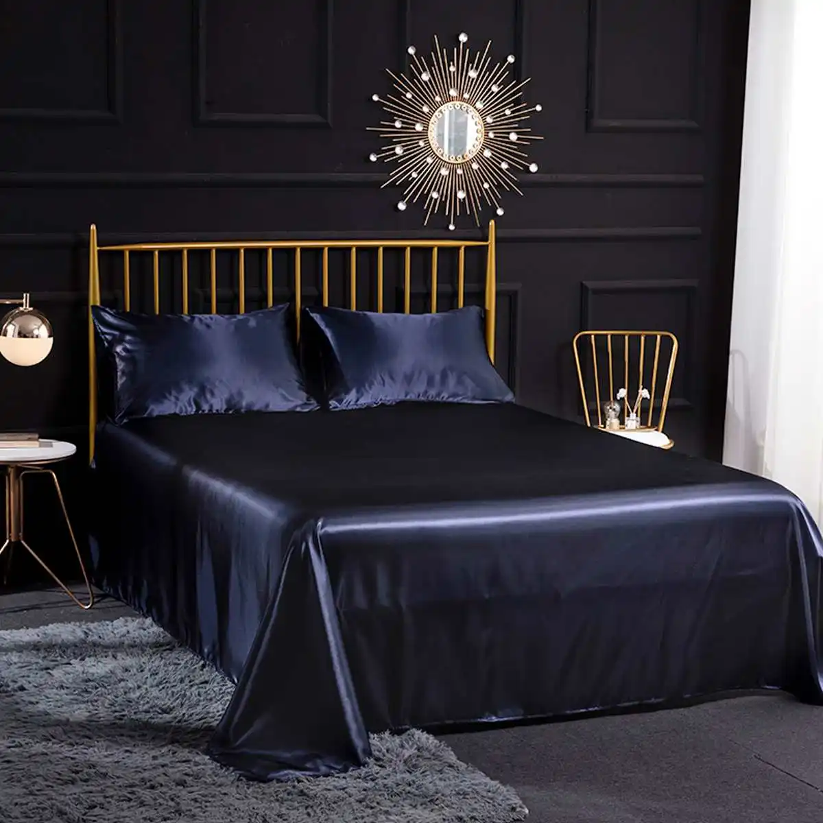 Royal Blue 4 шт. Романтический Шелковый Комплект постельного белья мягкий шелковый атлас домашний текстиль комплект постельного белья Плоский лист простыня наволочка Твин/Полный/queen/King size - Цвет: Royal Blue