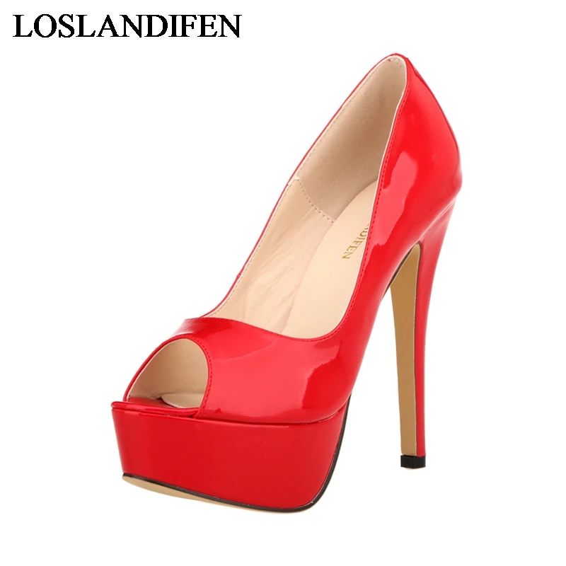 817 16Patent Leather Новое поступление; цвет черный, желтый, синий; модные пикантные свадебные туфли на высоком каблуке 14 см; женские туфли-лодочки на платформе; NLK-A0002 - Цвет: 817 16Patent Leather