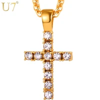 u7 latin cross pendant ice out chain necklace menwomen gift christian jewelry hiphop cubic zirconia stainless gold color p1108