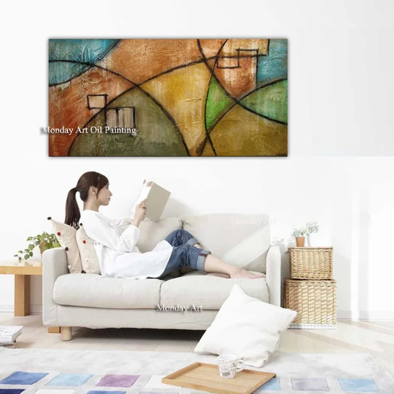 100% Handpainted Modern Abstract Colourful Canvas Painting Wall Quardro Home Decoration for Living Room Children Gift | Дом и сад