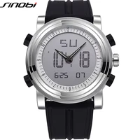 new sinobi brand sports chronograph mens wrist watches digital quartz double movement waterproof diving watchband males clock
