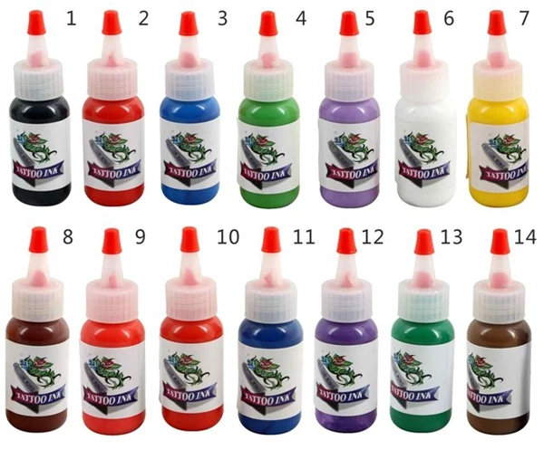 

Permanent makeup dragonhawk color tattoo ink kit 14 colors C128 bloodline tattoo pigment set 30ML free shipping