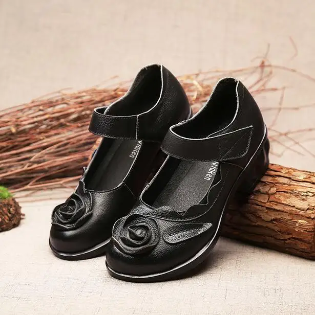 RUSHIMAN Handmade Single Shoes Genuine Leather Shallow Flat Shoes Mother Shoes