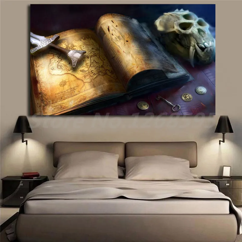 Лопасти Skyrim Меч череп карта Книга HD обои искусство холст постер живопись