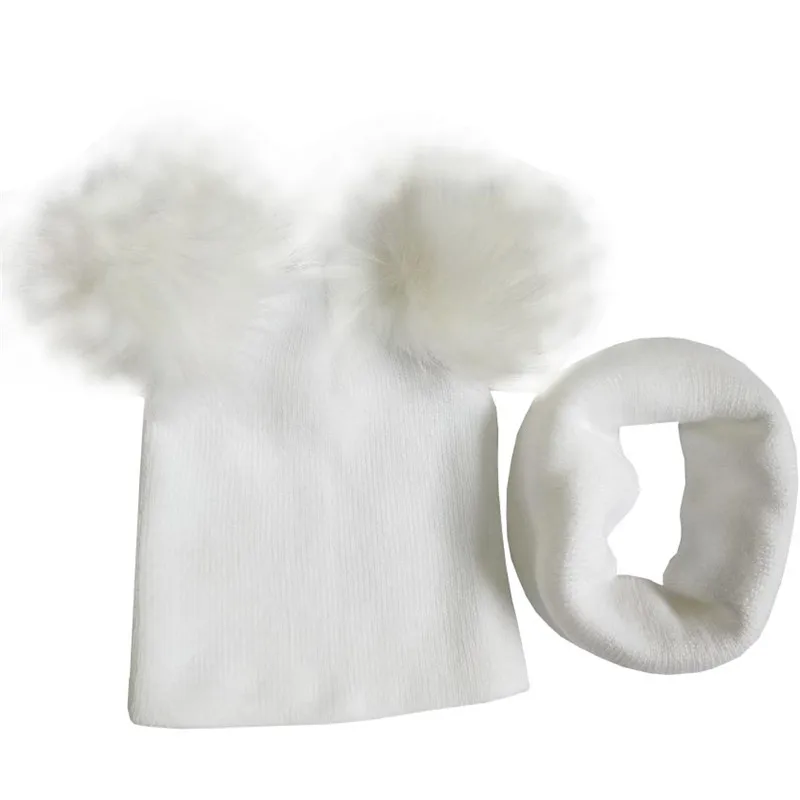 white ball set Тип детского головного Дети теплая детская зимняя шерстяная одежда шапка и шарф, Вязаный Beanie Hat Baby Мальчики Девочки Кепки шарф От 0 до 4 лет, аксессуары - Цвет: white ball set
