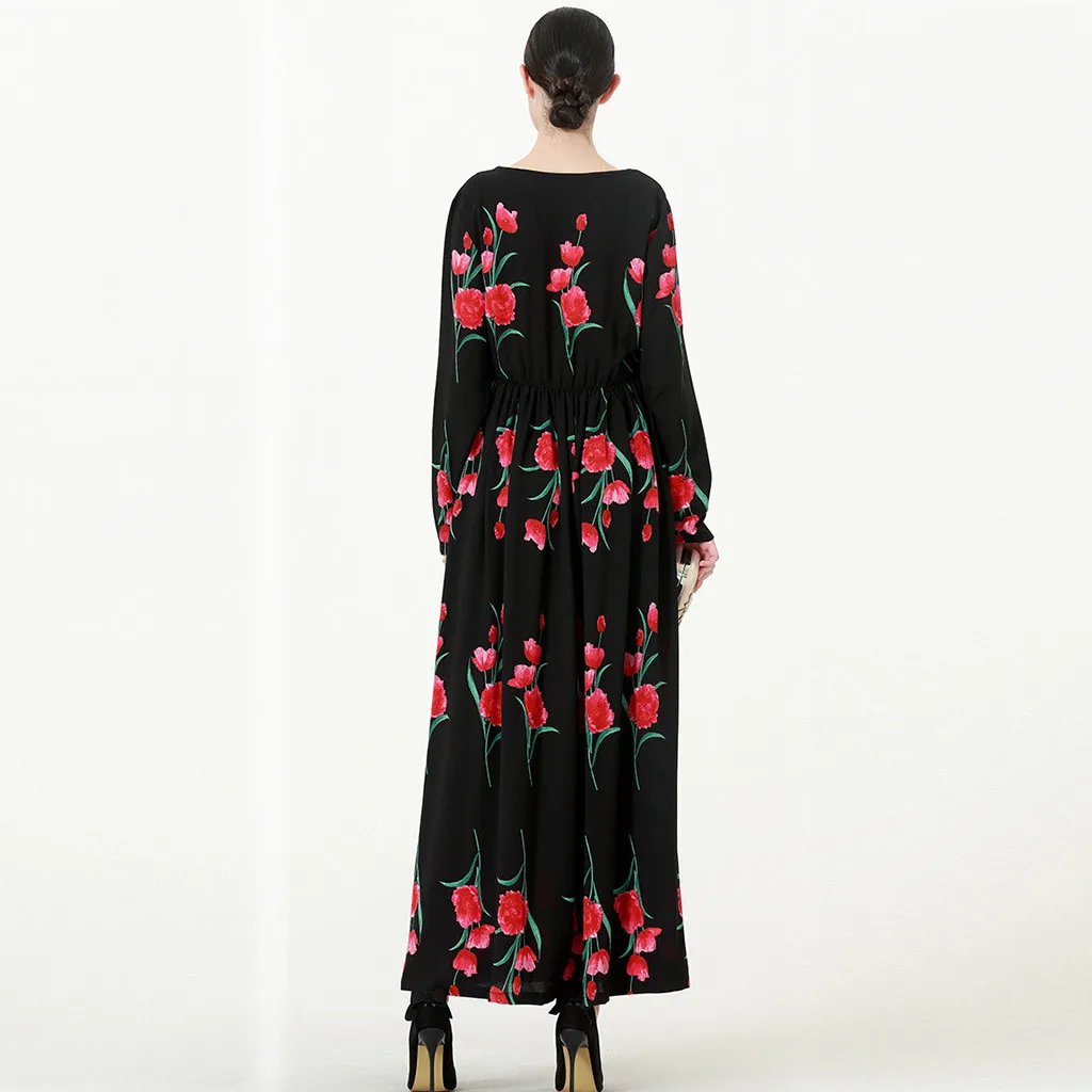 Рамадан красивые мусульманские женские платья абайя с цветочным принтом