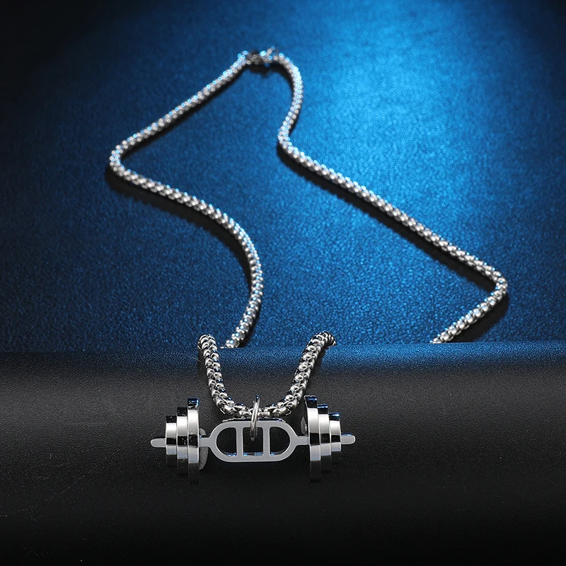 US7 Gym Fitness Necklaces& Pendants Men Stainless Steel Body Gym necklace for men Barbell Pendant Sport Jewelry