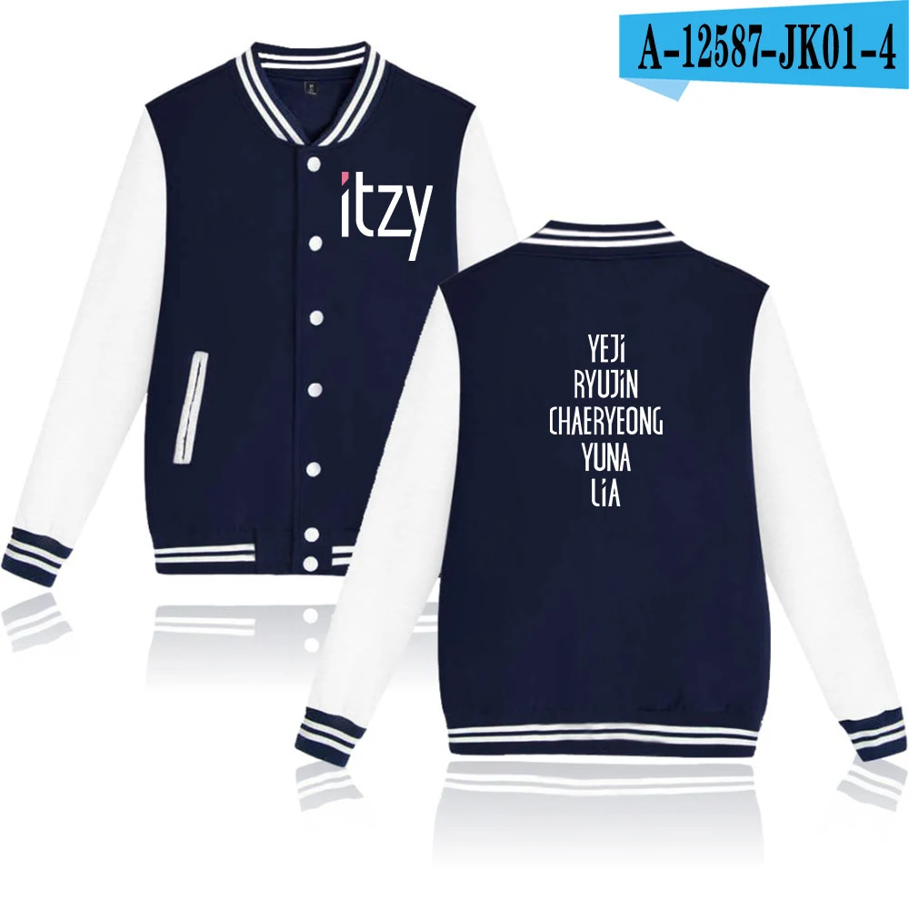 Itzy name/толстовки с капюшоном в стиле Харадзюку для женщин и мужчин, зимняя бейсбольная куртка кэжуал Modis Kpop, одежда больших размеров XXXXL k-pop - Цвет: navy