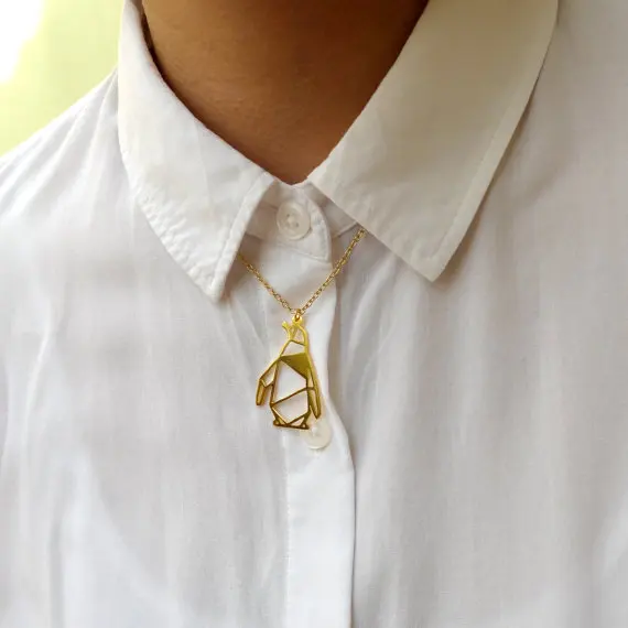 Модное золотистое и серебристое ожерелье ходячий Пингвин женское оригами