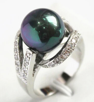 005 12 мм Радужное черное Южное море жемчужное кольцо Размер 6/7/8/9 класса ААА можно