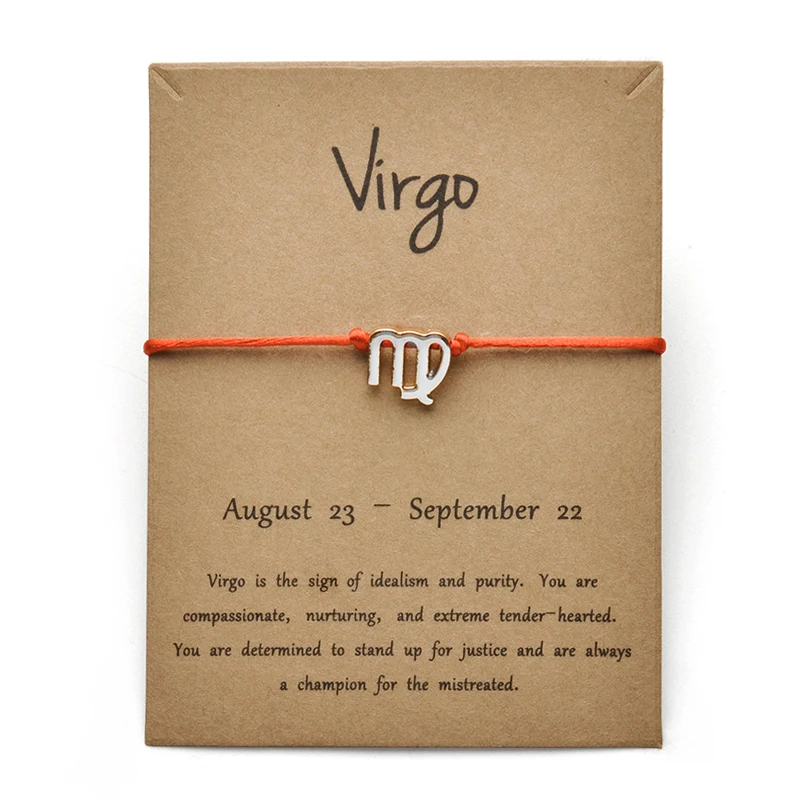 RED Silver Virgo Красные цвета золотые карты модные ювелирные изделия 12 созвездия зодиака тканый браслет браслеты для женщин - Окраска металла: RED Silver Virgo