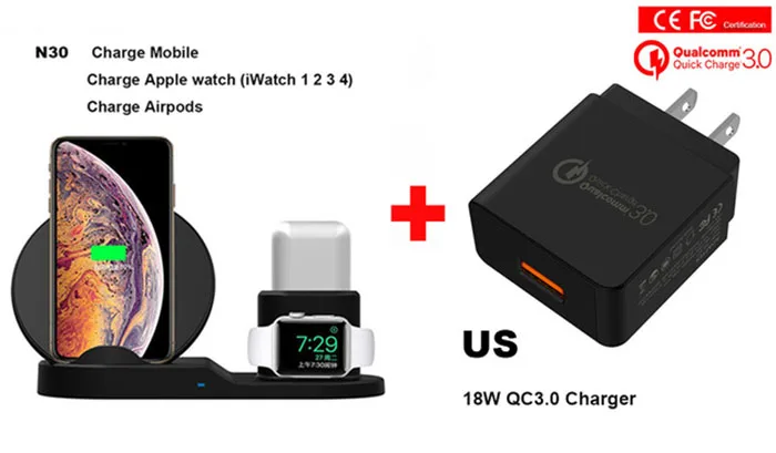США EU US AU настенное зарядное устройство для Великобритании QI 3 в 1 беспроводной Зарядное устройство подставка для iPhone airpods Apple Watch Зарядное устройство быстрой зарядки для наручных часов Apple Watch - Тип штекера: США
