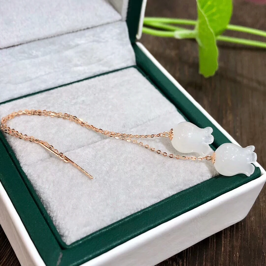 Оригинальный нефритовый белый колокольчик с инкрустацией из настоящего золота