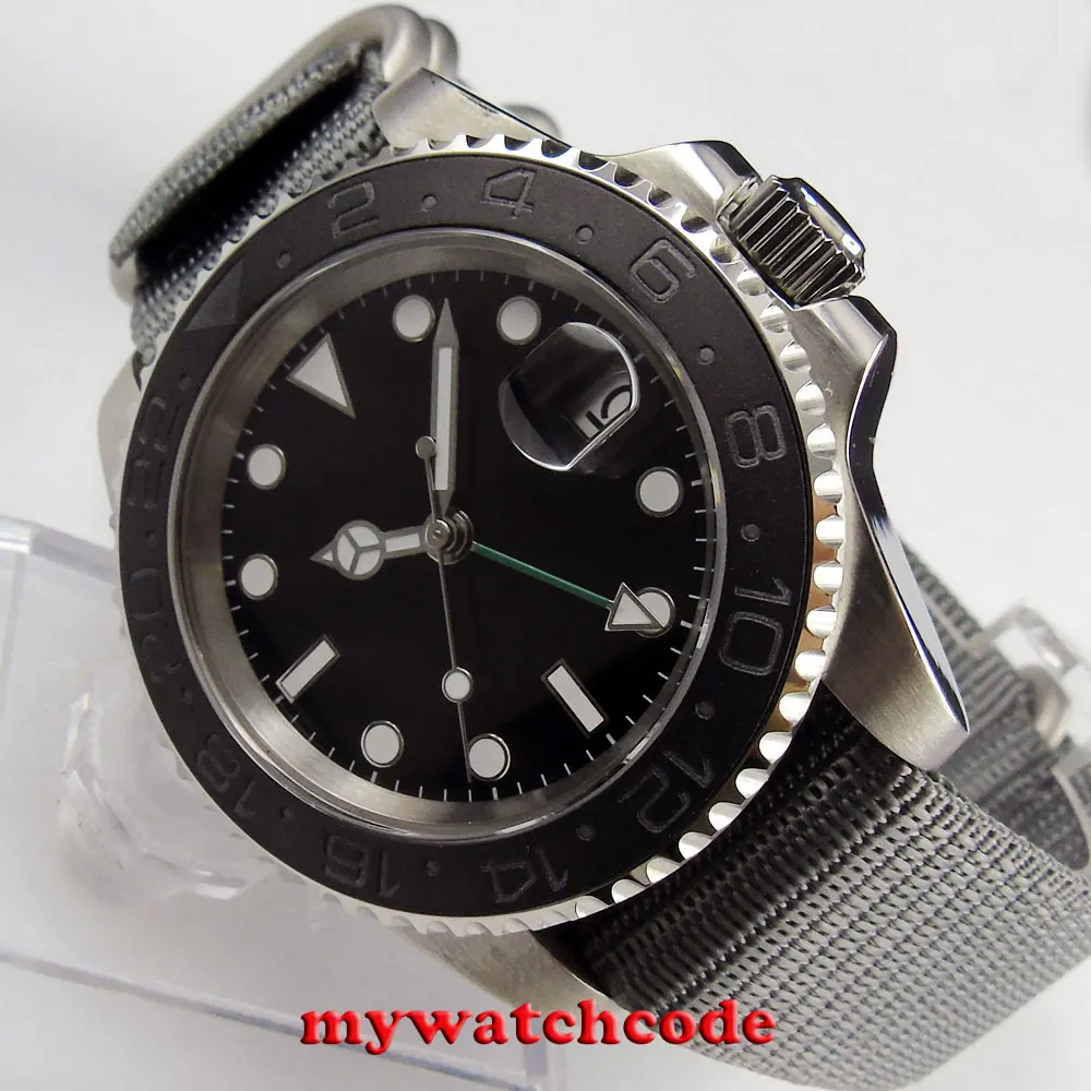 40 мм parnis черный циферблат GMT керамический Безель сапфировое стекло