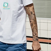 rocooart black mens temporary tattoo sticker full body art arm sleeve tattoo large fish old school design waterproof tatoo