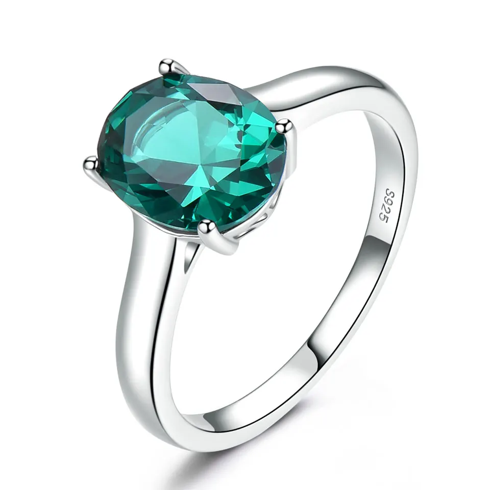 emerald ring UMCHO Роскошные Nano изумруд ювелирные обручальные кольца для женщин из натуральной 925 пробы серебра Овальный драгоценный камень обручальное кольцо ювелирные украшения - Цвет камня: emerald ring