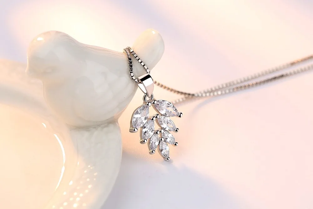 LUKENI Luxury Crystal Leaf Pendants Necklace For Girl Party Jewelry New Fashion Female 925 Sterling Silver Choker Bijou | Украшения и