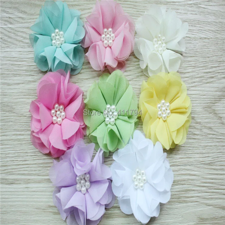 30 шт. шифоновые цветы с жемчугом 2 5 дюйма | Аксессуары для одежды