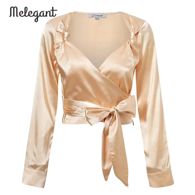 Женская атласная блузка с бантом mэлегантная Клубная винтажная в горошек для