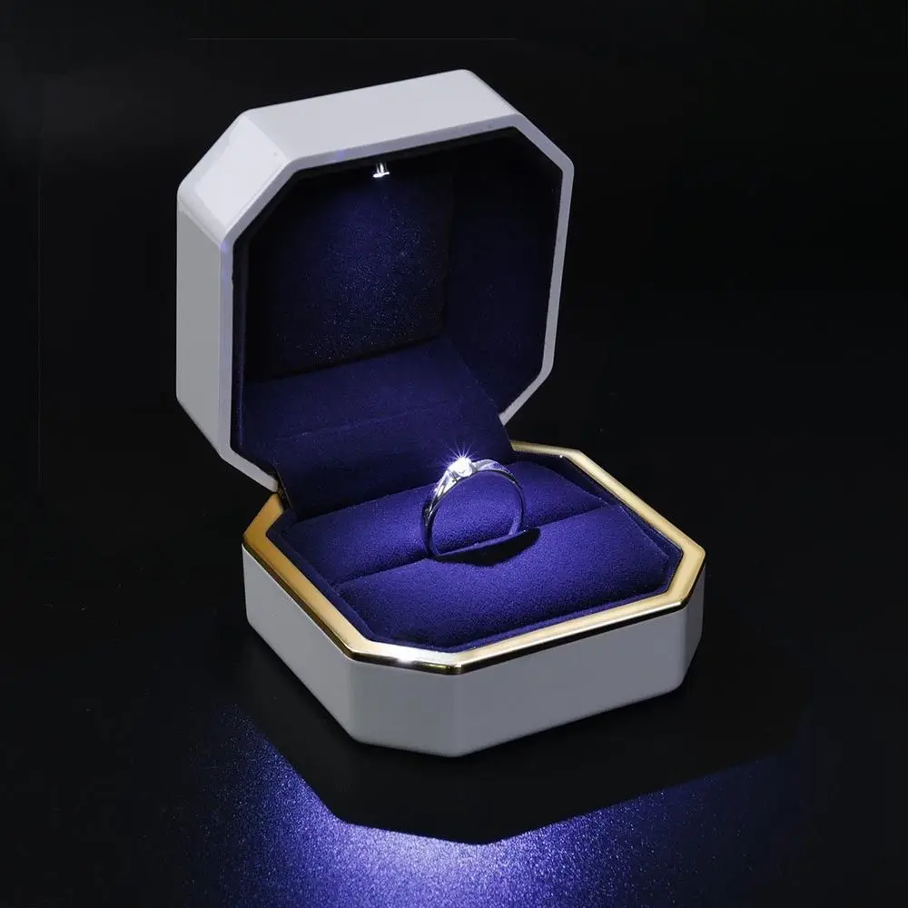 

LED Lighted Ring Box Deluxe Velvet Jewelry Gift Wedding Engagement Display Storage Foldable Case Valentine's Day Gift Organizer
